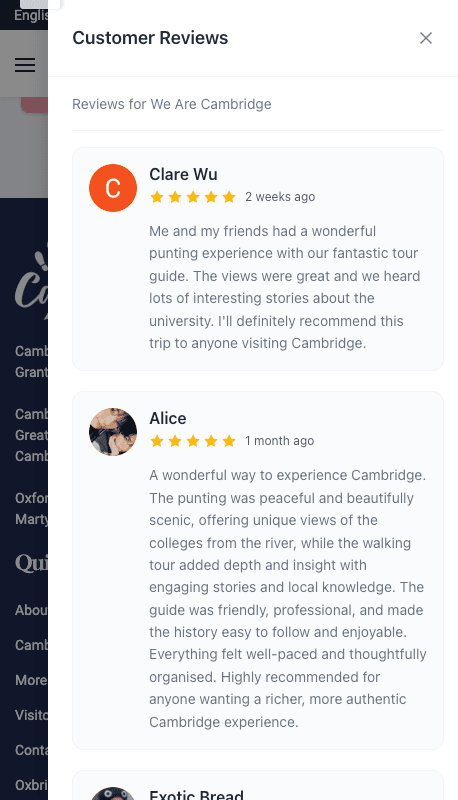 Mobile layout of a google review widget section