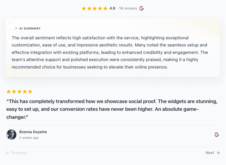 RevuKit AI summary review widget example
