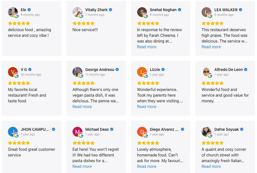 Elfsight masonry Google review widget example