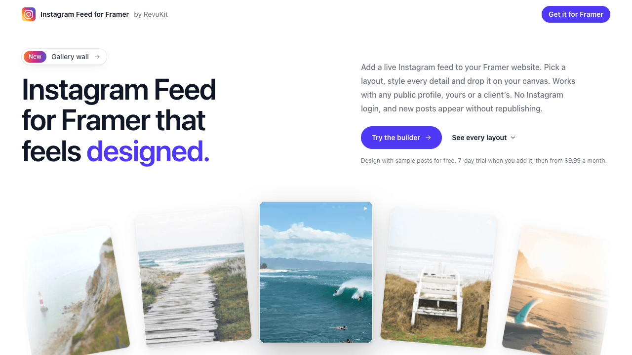 RevuKit Instagram Feed for Framer browser demo with sample posts